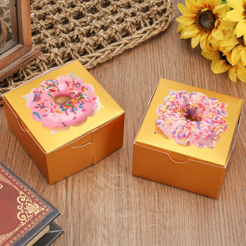 NPLUX 50 Pack Gold Bakery Boxes with Window 4x4x2.5 inches Pastry Boxes for Birthday Baby Shower Party - Image 3
